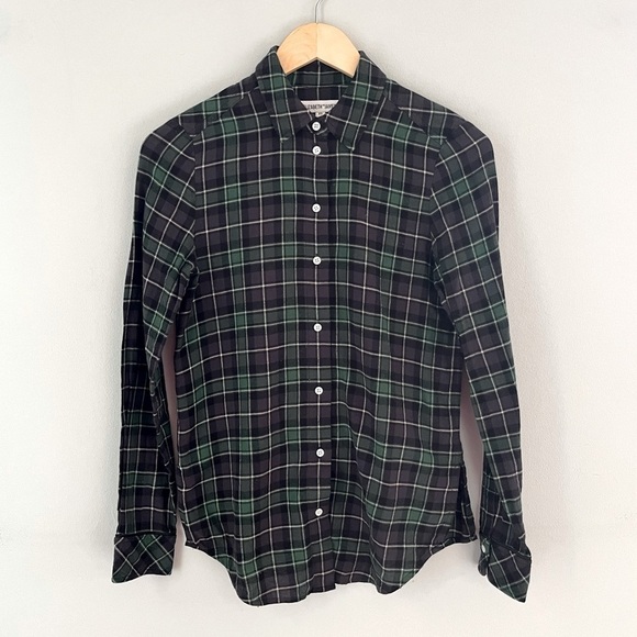 Elizabeth and James Plaid Flannel Button Down in Green/Blue - Picture 1 of 8